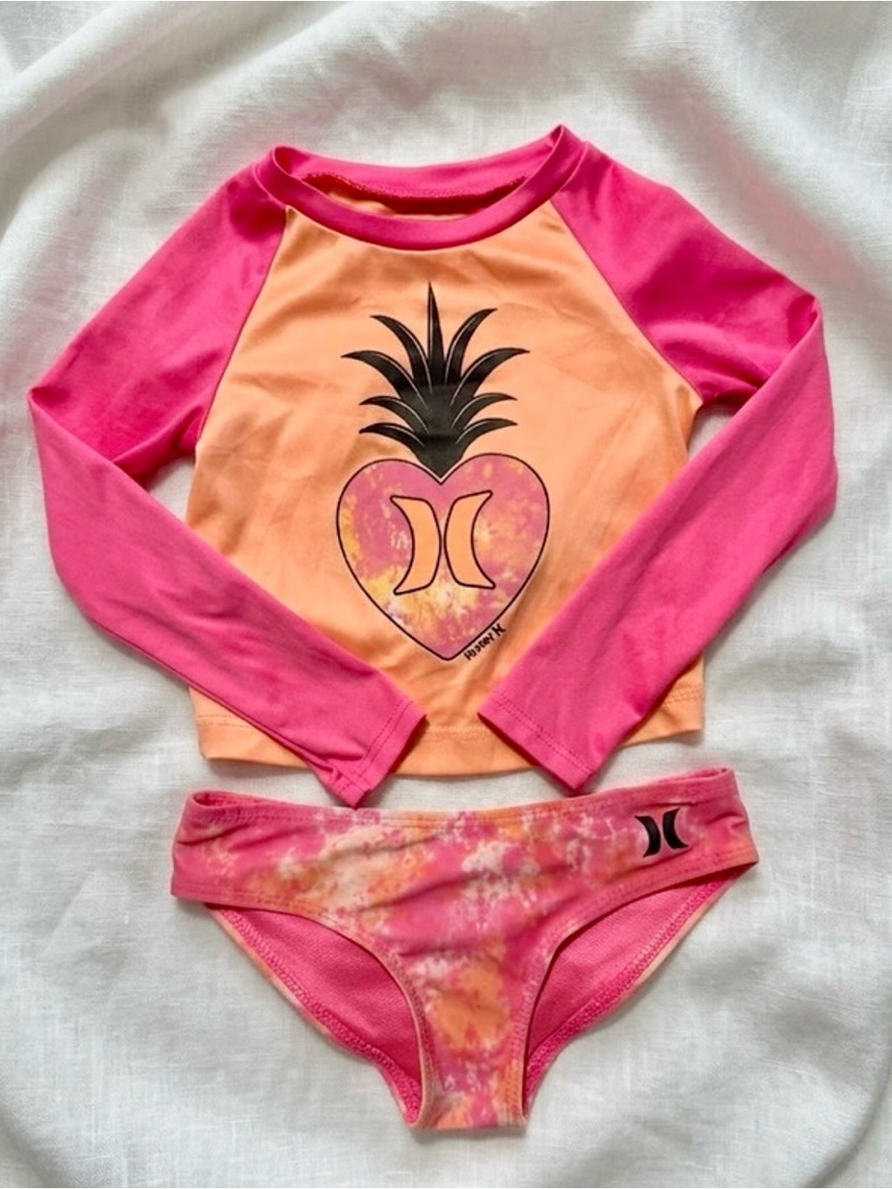 Hurley Bright Rash Guard Swimsuit Set 2T